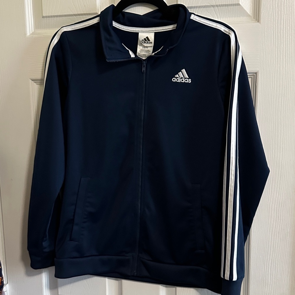 Adidas Kids Dark Blue Jacket with White Stripes Large (14/16) - Picture 1 of 5
